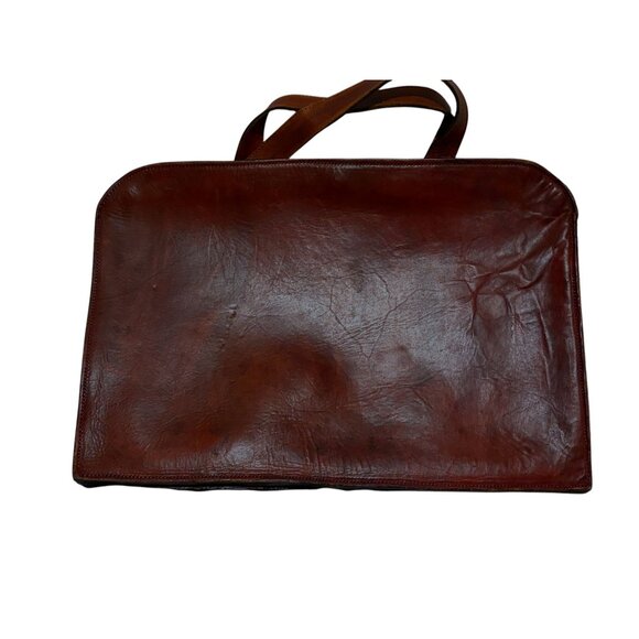 VTG Handmade Full Grain Leather Laptop Briefcase Western Rose Dual Compartments - Picture 4 of 11